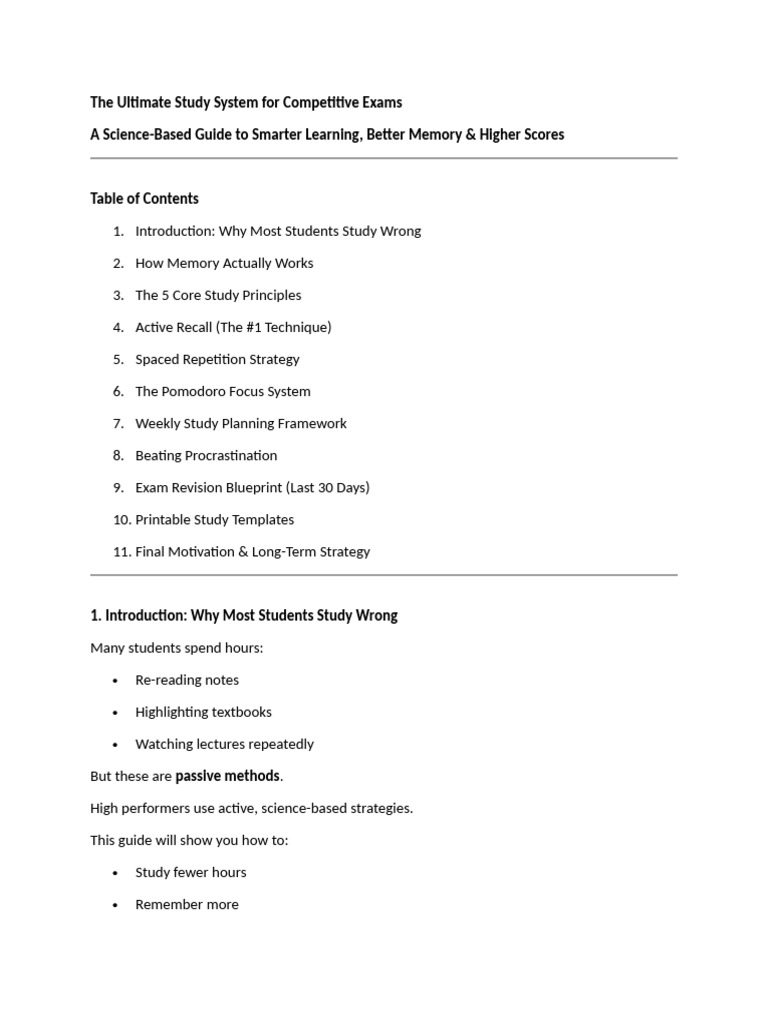 The Ultimate Study System For Competitive Exams | PDF | Recall (Memory ...