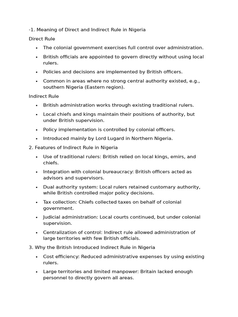 British Colonization of Nigerian Territories-Direct and Indirect Rule ...