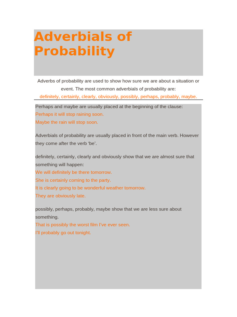 Adverbials of Probability | PDF
