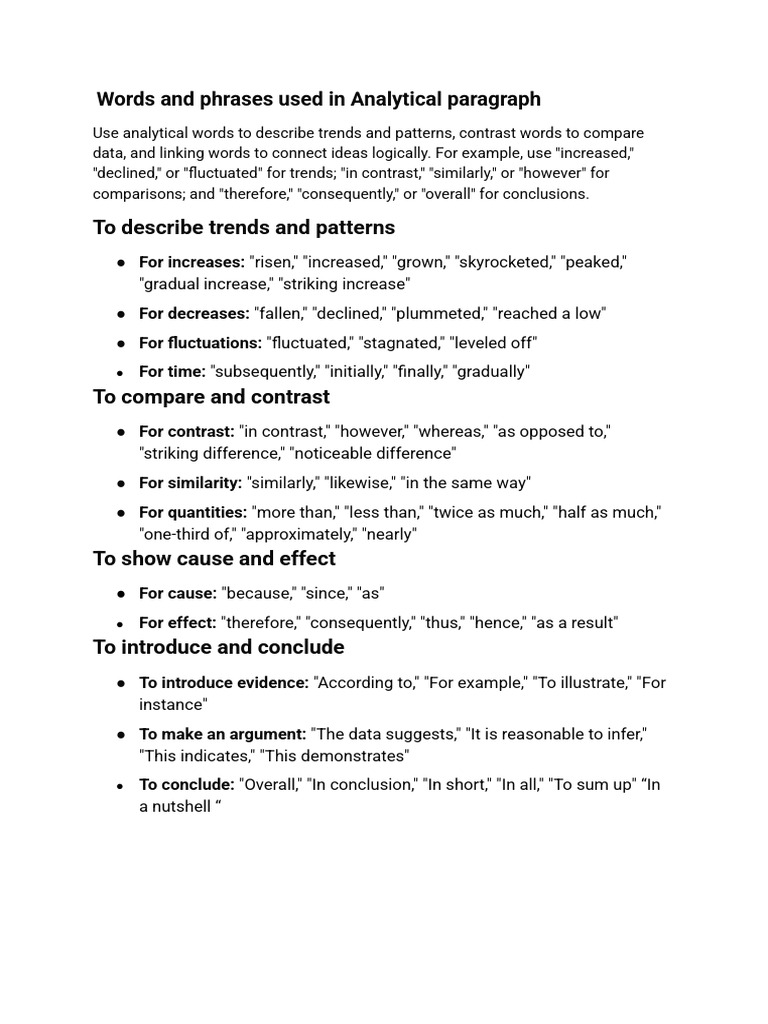 Words and Phrases Used in Analytical Paragraph | PDF