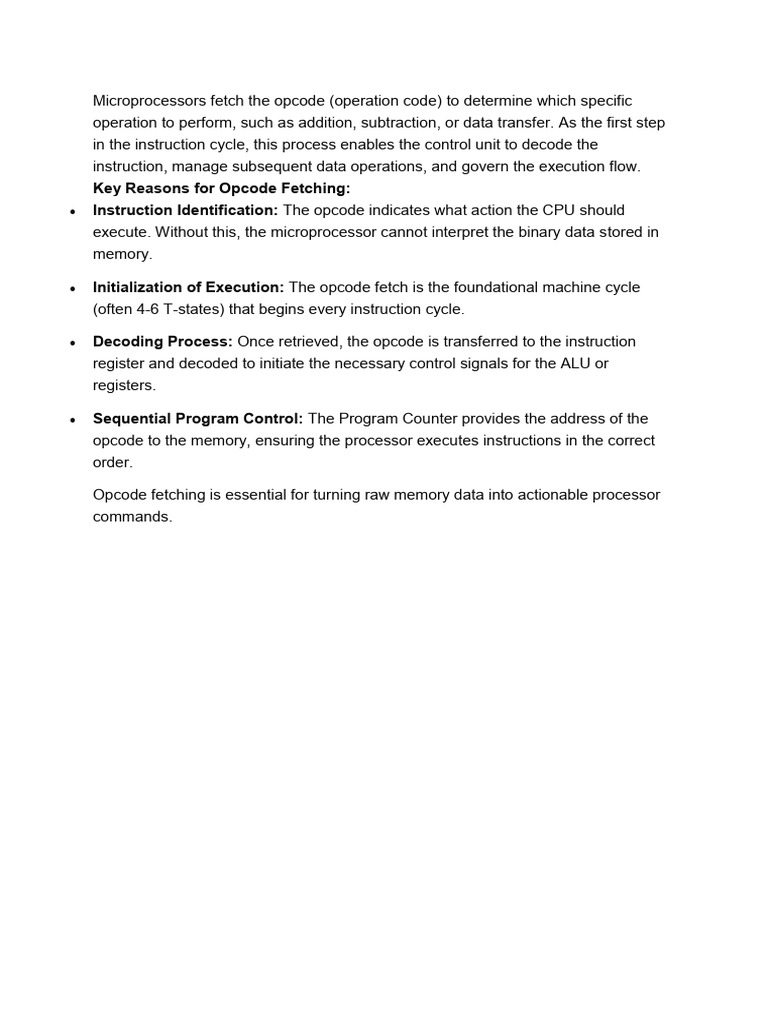 Why Opcode Fetched by Microprocessors | PDF
