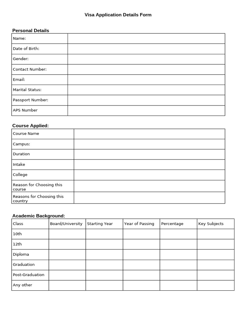 Visa Application Detail Form | PDF | Travel Visa