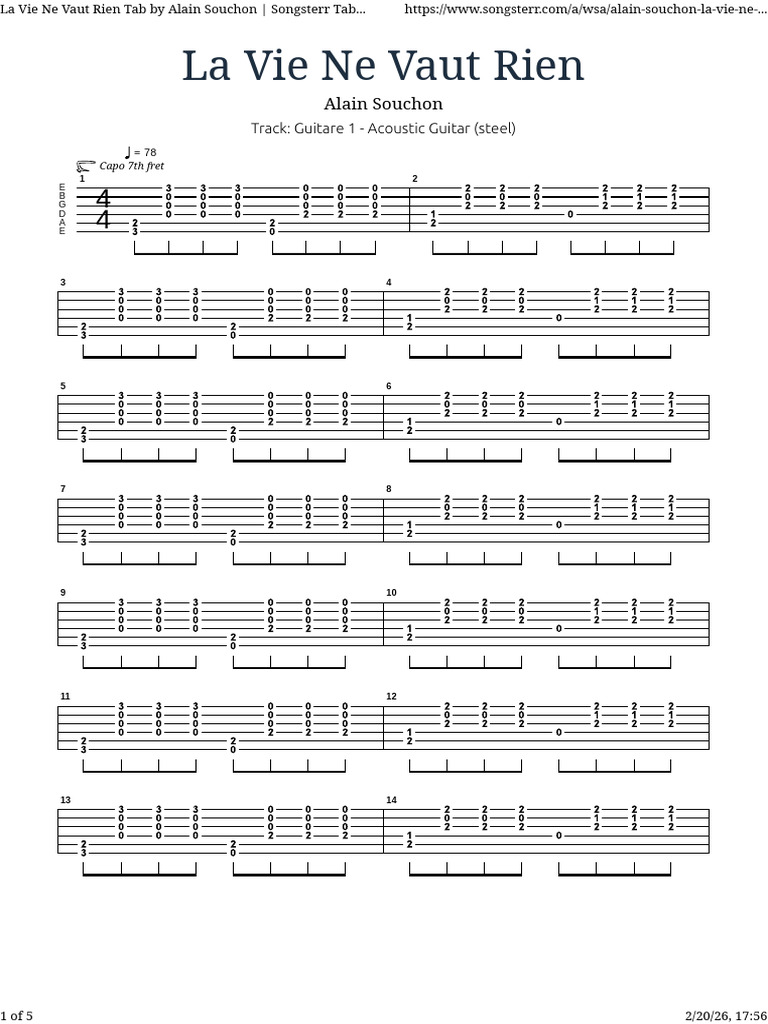 La Vie Ne Vaut Rien Tab by Alain Souchon - Songsterr Tabs With Rhythm ...
