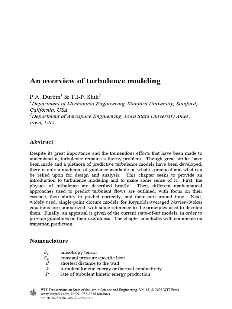 An Overview of Turbulence Modeling | PDF | Fluid Dynamics | Turbulence