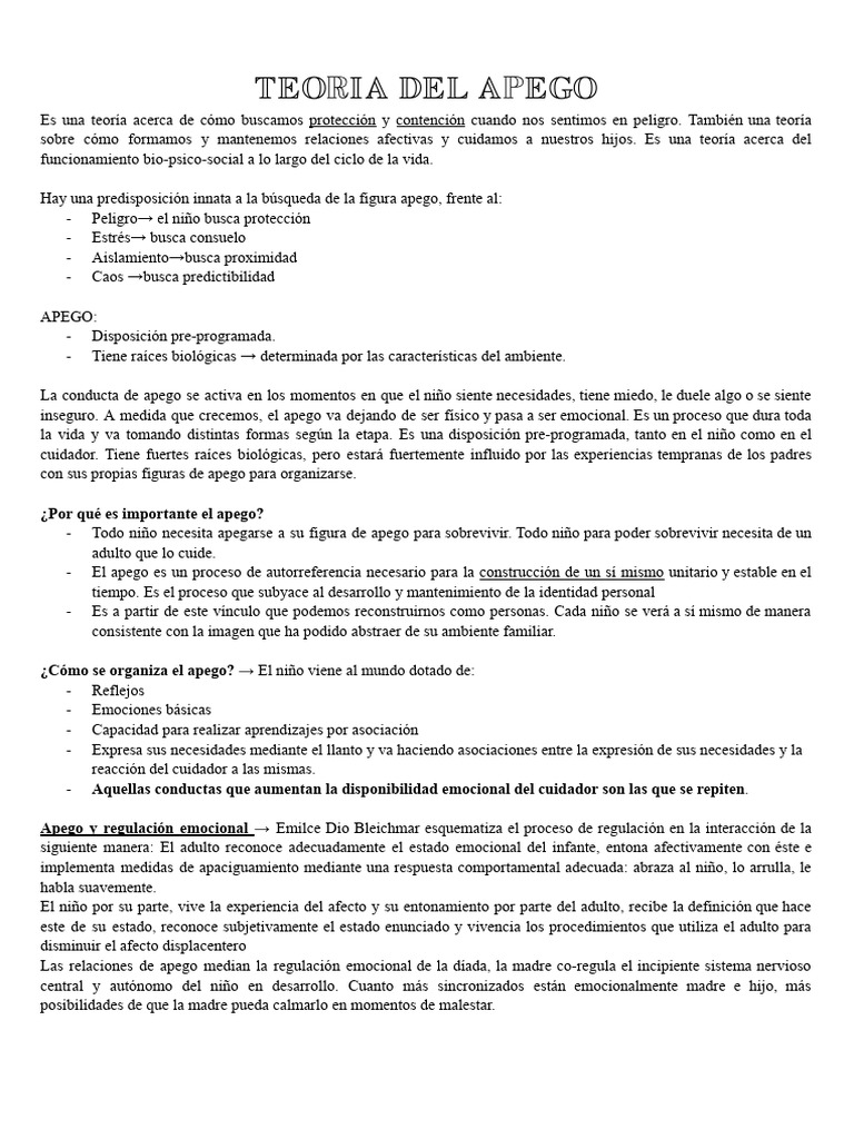 Resumen Apego | PDF | Teoría de apego | Las emociones
