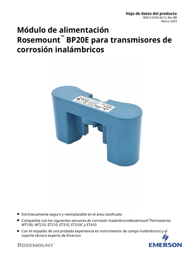 Manual Rosemount BP20E Power Module For Wireless Corrosion Transmitters ...