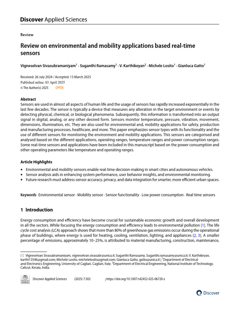 Review On Environmental and Mobility Applications Based Real Time ...