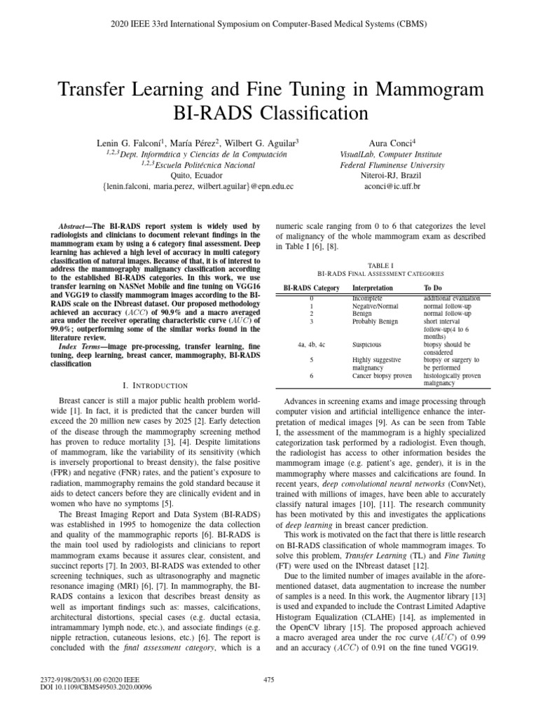 Transfer Learning and Fine Tuning in Mammogram BI-RADS Classification ...