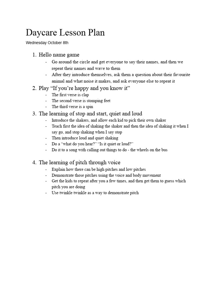 Daycare Lesson Plan | PDF