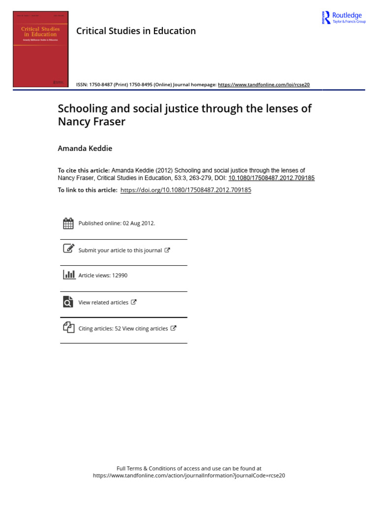 2012 - Keddie - Schooling and Social Justice Through The Lenses of ...