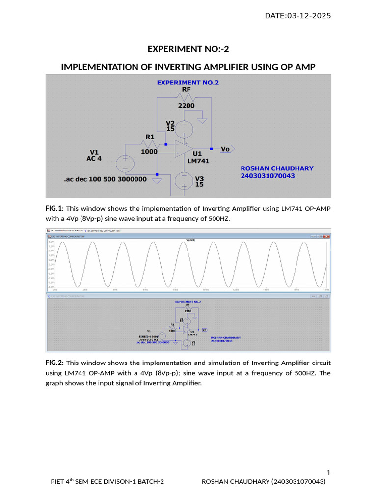 Ex 2 Inverting Op Amp | PDF | Amplifier | Operational Amplifier