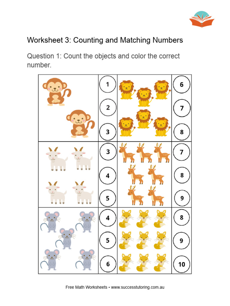 Worksheet 3 Counting and Matching 1 | PDF