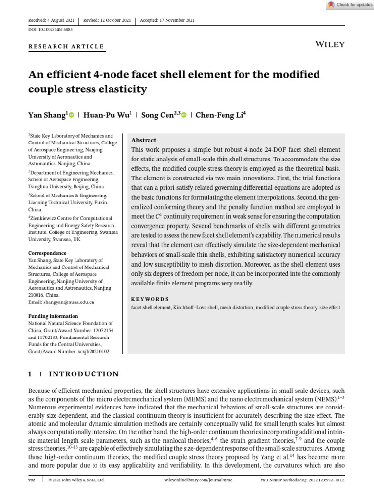 Shang 2022 An Efficient Node Facet Shell Eleme | PDF | Finite Element ...