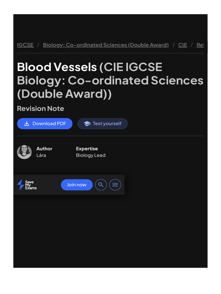 Blood Vessels - CIE IGCSE Biology - Co-Ordinated Sciences (Double Award ...