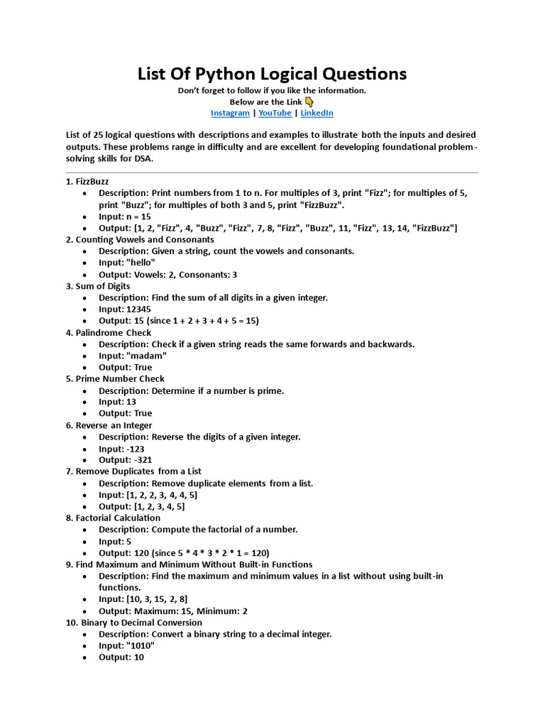 List of Python Logical Questions | PDF | Numbers | Decimal