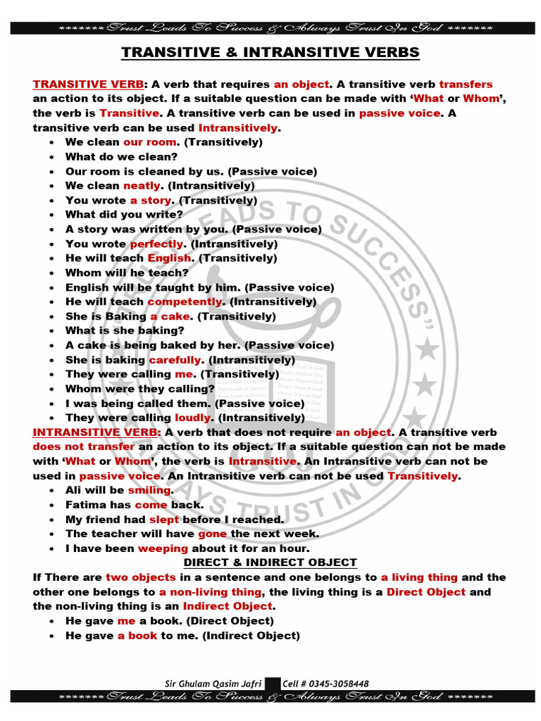 1 - Transitive & Intransitive Verbs | PDF | Verb | Syntax
