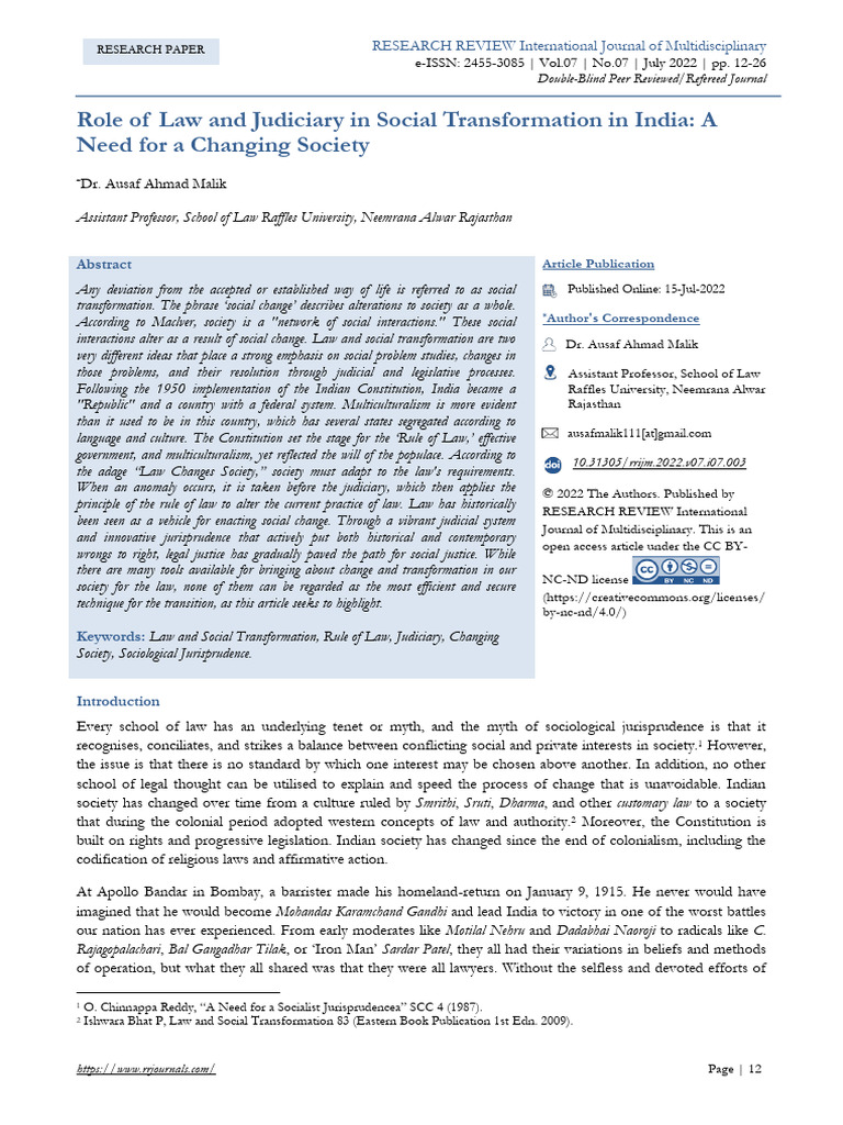 Role of Law and Judiciary in Social Transformation | PDF | Justice ...