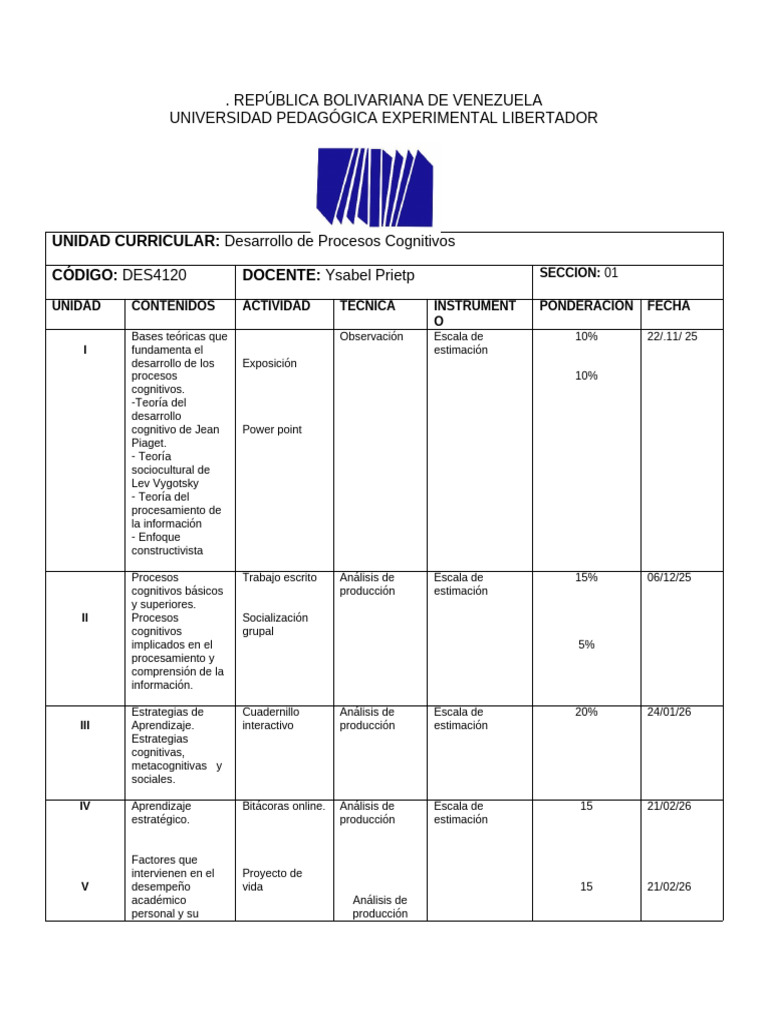 Plan de Evaluacion Des. Cognitivo | PDF