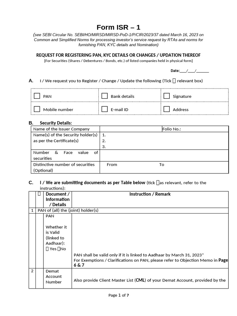 Kyc and Nomination Forms Word | PDF | Securities (Finance) | Identity ...
