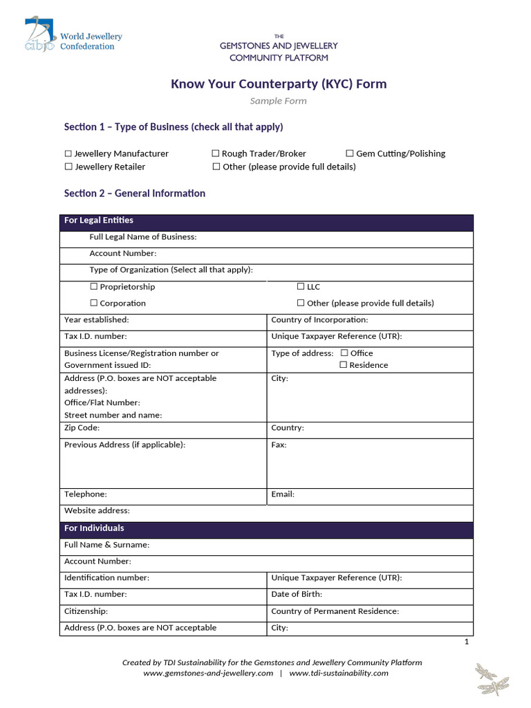 Sample KYC Form | PDF | Identity Document | Business