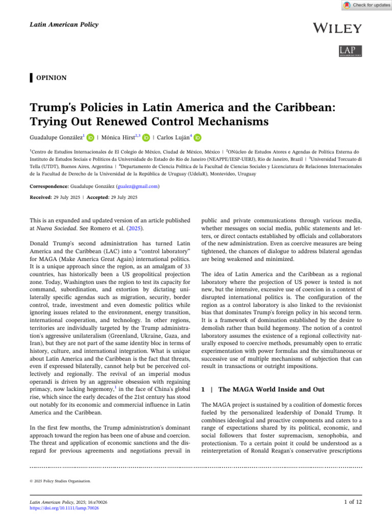 Latin American Policy - 2025 - González - Trump S Policies in Latin ...
