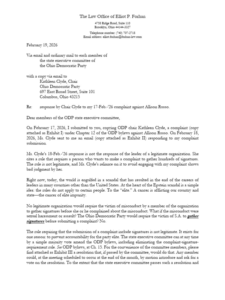 Letter To ODP Exec Cmte | PDF | Complaint | Defamation