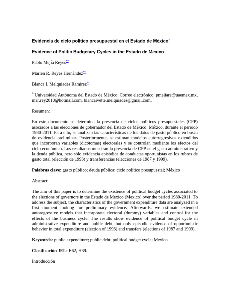 Evidencia de ciclo político presupuestal en el Estado de México | PDF ...