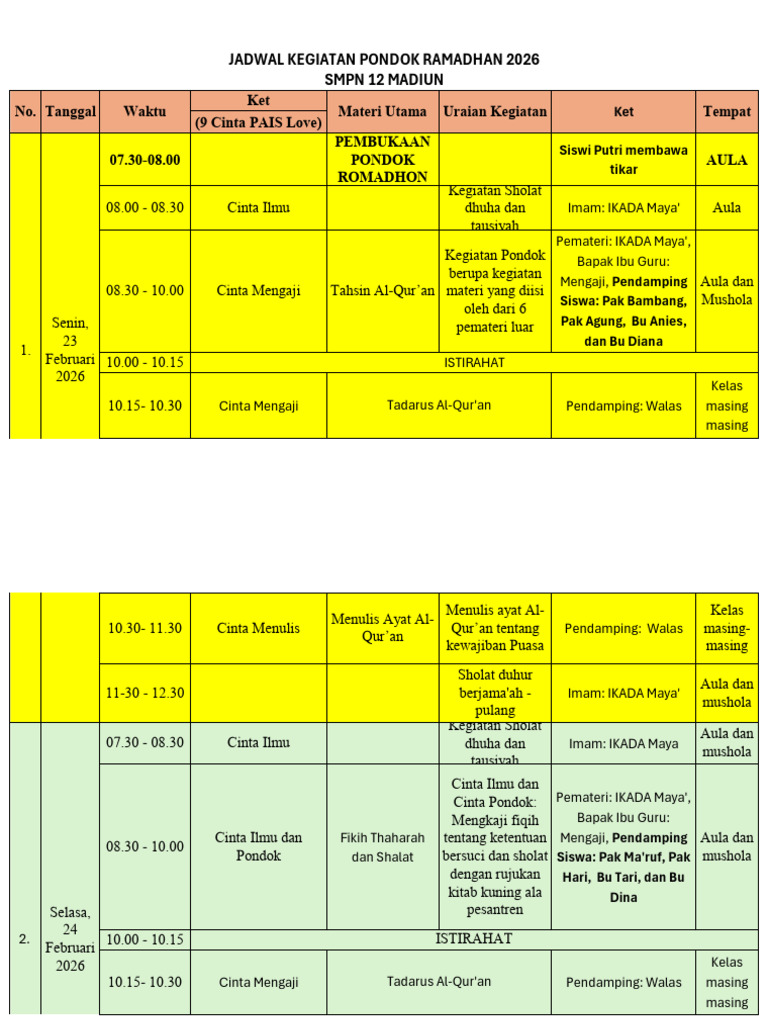 Jadwal Romadhon 2026 Fix | PDF