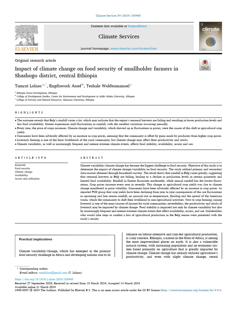 Impact of Climate Change On Food Security of Smallholder Farmers | PDF ...