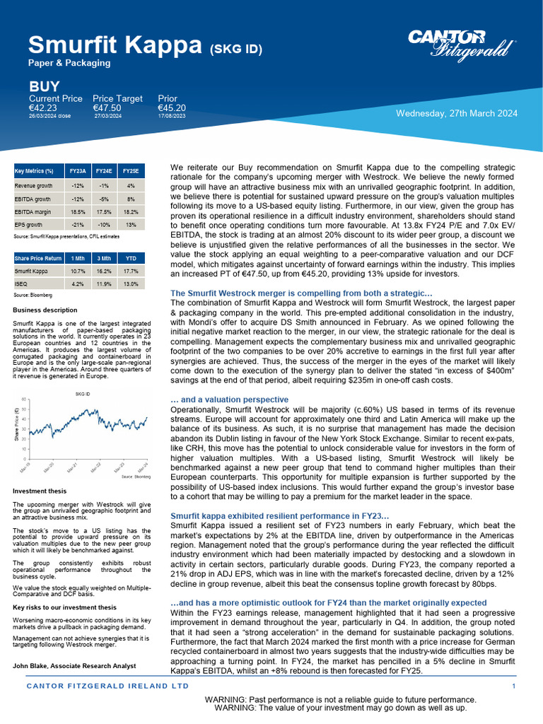 Smurfit Kappa Note Mar 24 | PDF | Investing | Stocks
