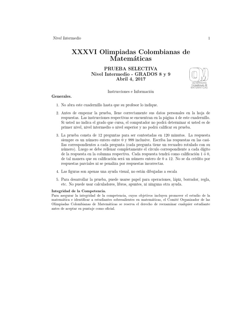 Prueba Selectiva Antonio Nariño Medio2014 OK | PDF | Triángulo