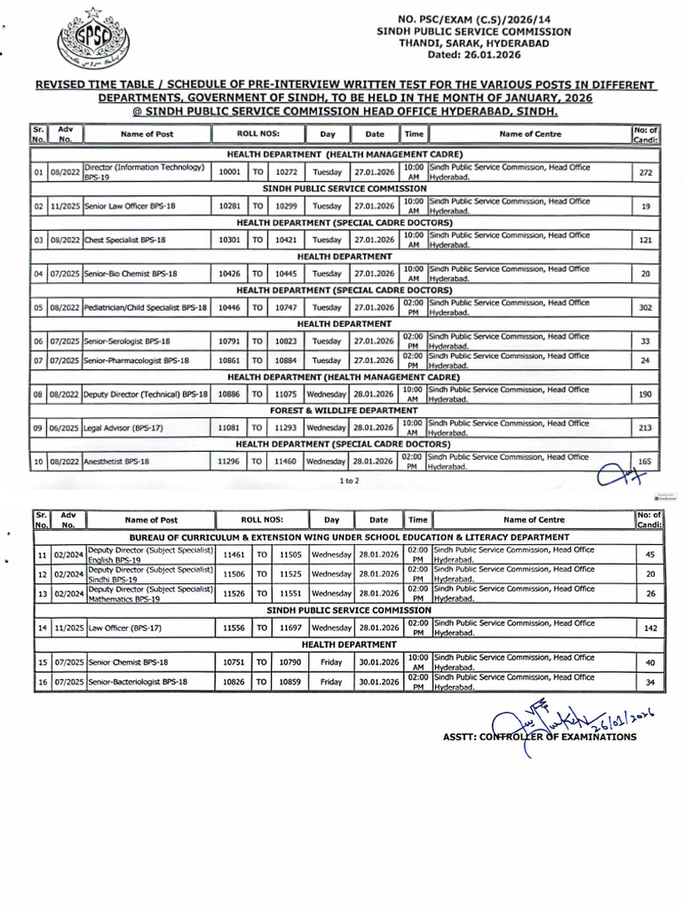 Re-Revised Timetable 26.01.26 | PDF