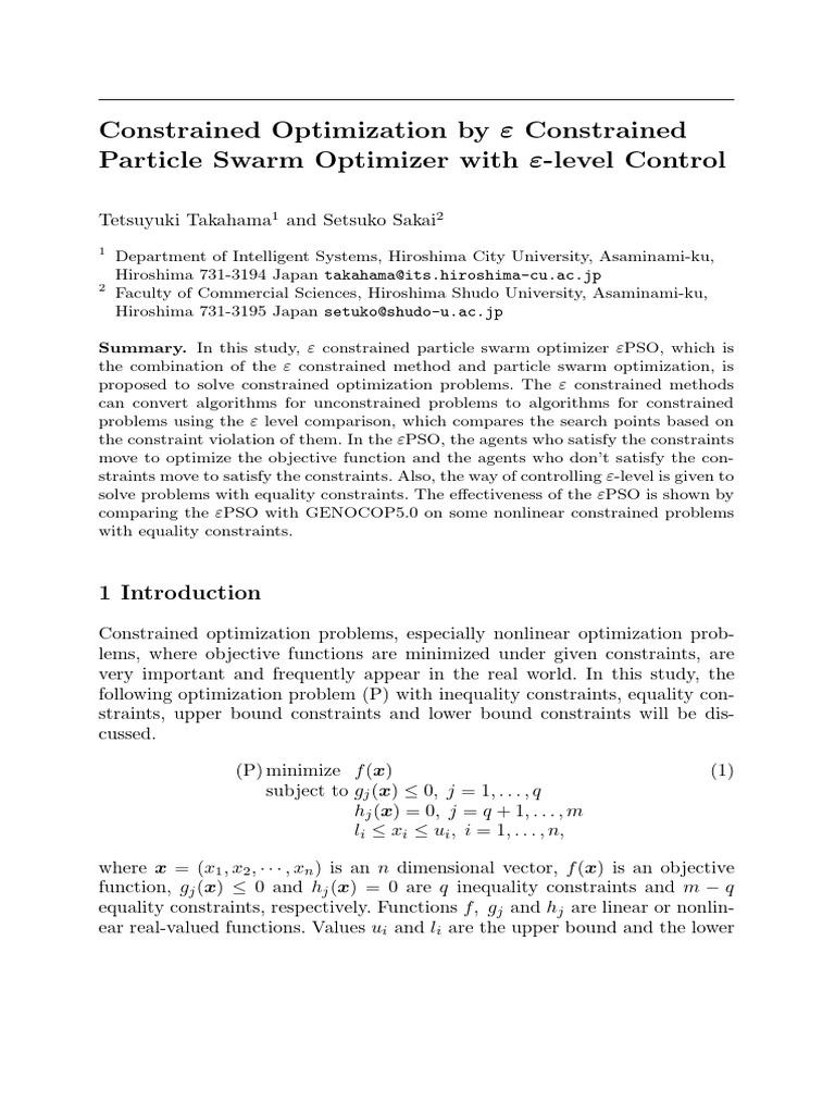 Constrained Optimization by Constrained Particle Swarm Optimize | PDF