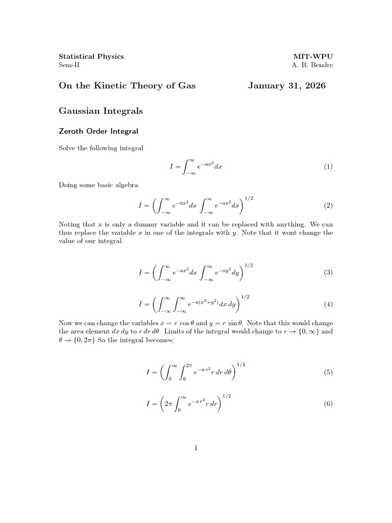 Gaussian Integrals Notes | PDF | Mathematics | Mathematical Objects