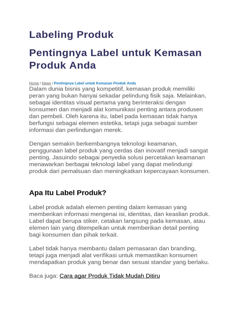 Labeling Produk | PDF