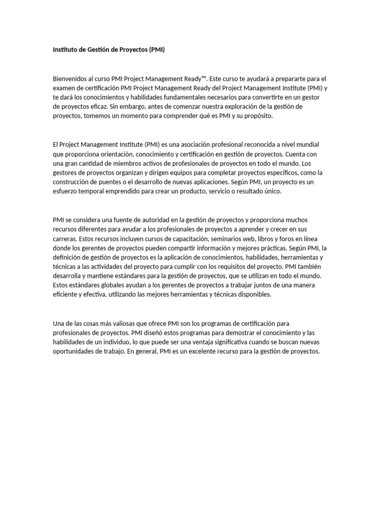 Curso PMI Ready | PDF | Gestión de proyectos | Aplicación movil