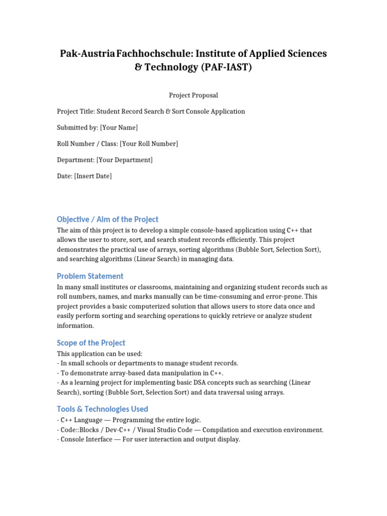 Student Record Project Proposal | PDF | C++ | Computer Program