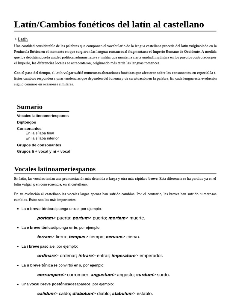 Latín - Cambios Fonéticos Del Latín Al Castellano | PDF | latín | Fonética