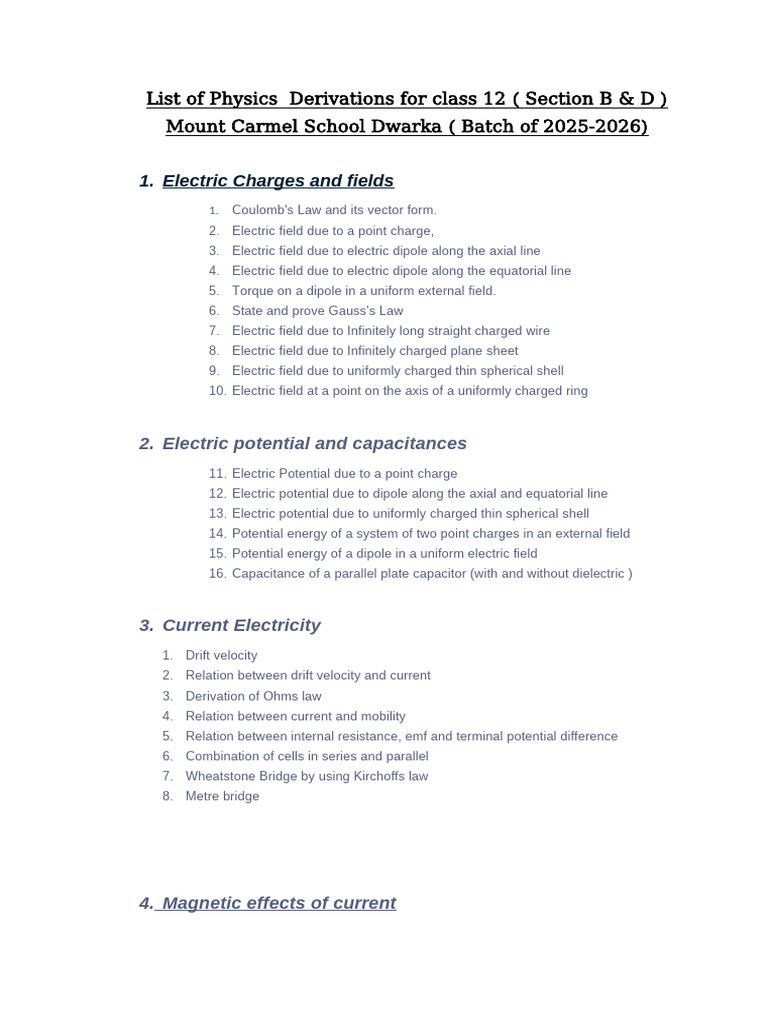 List of Physics Derivation (12 B & D) | PDF | Magnetic Field | Inductance