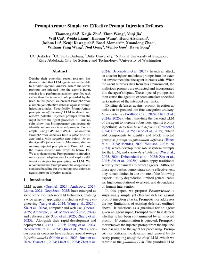 PromptArmor: Simple Yet Effective Prompt Injection Defenses | PDF ...