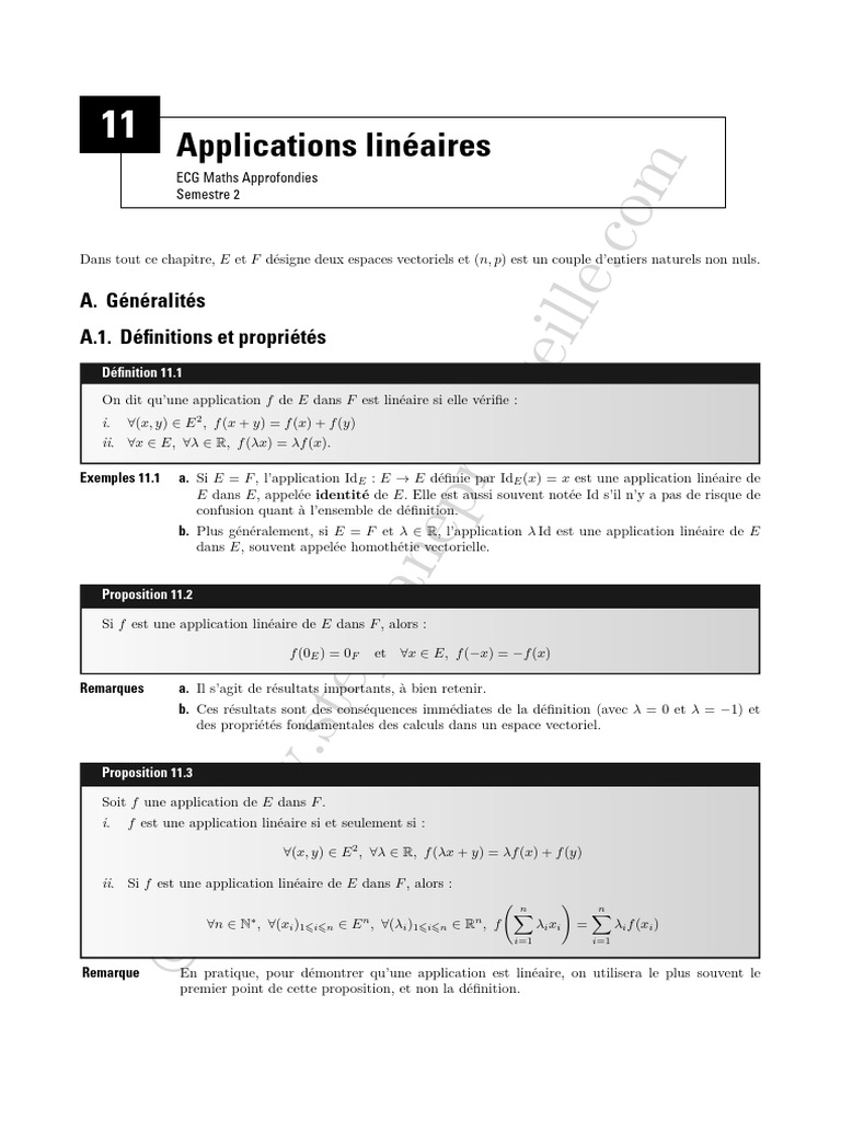 Appro 11 Applications Lineaires | PDF | Base (algèbre linéaire ...