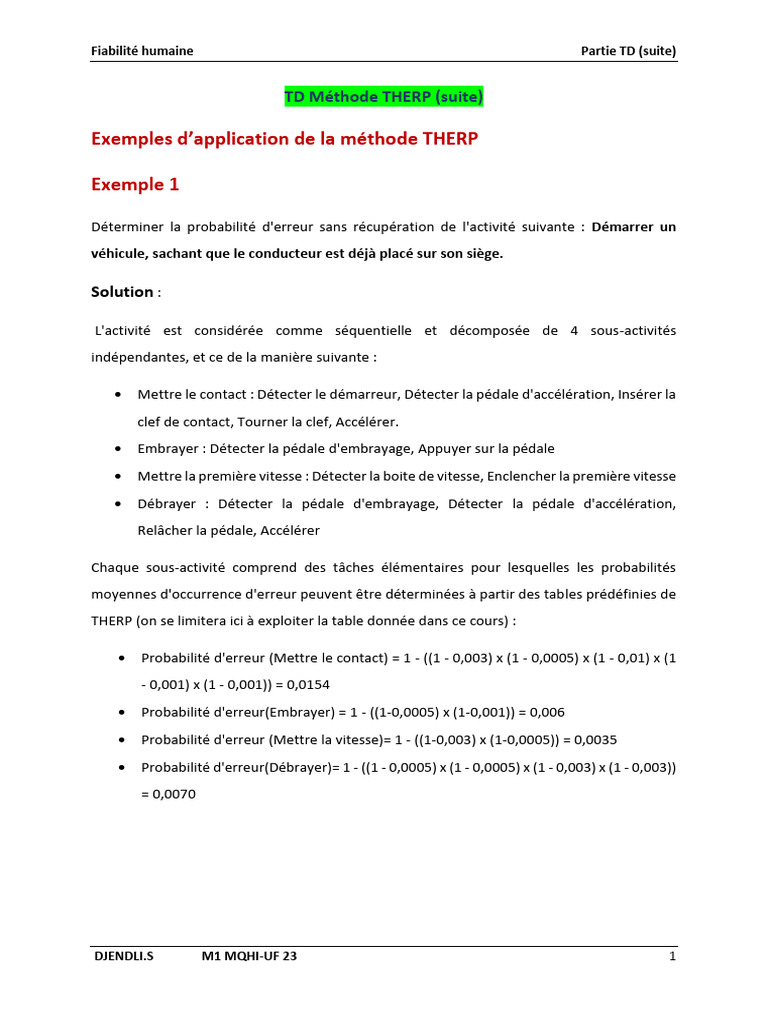 TD Méthode THERP Suite . | PDF | Ventilation (Architecture) | Embrayage