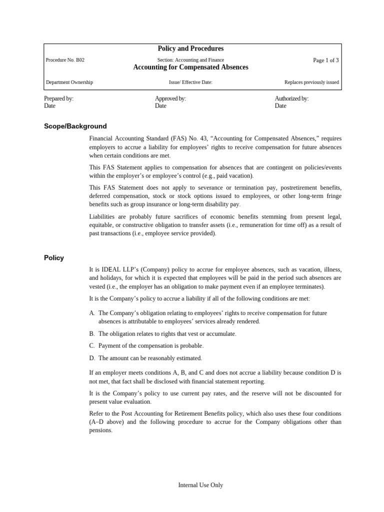 B02 Accounting For Compensated Absences | PDF | Employment | Accrual