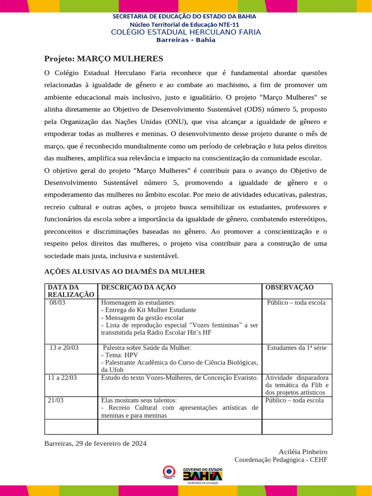 CEHF - Ações Alusivas Ao Dia - Mes Da Mulher | PDF | Igualdade de ...