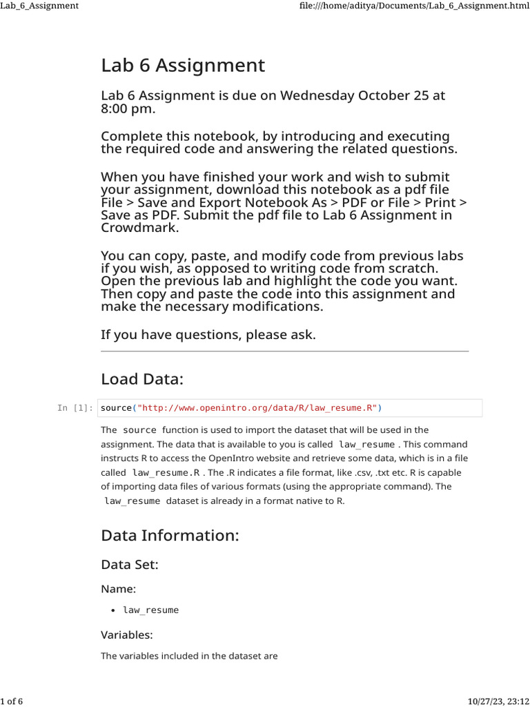 Lab 6 Assignment | PDF