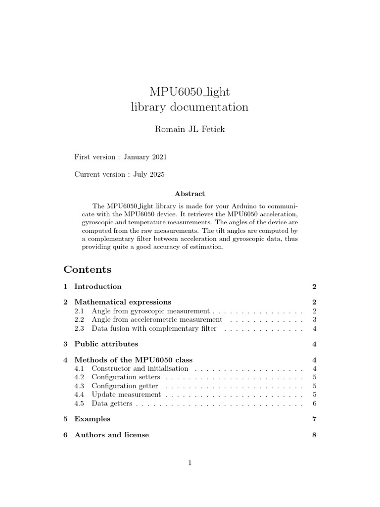 Documentation MPU6050 Light | PDF | Rotation | Gyroscope