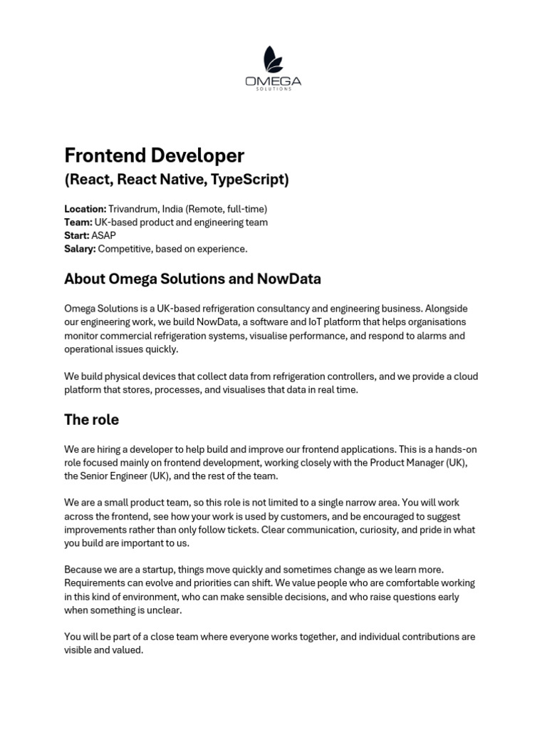 NOwData Frontend Developer Job Advert 2026 | PDF | Computing | Computer ...