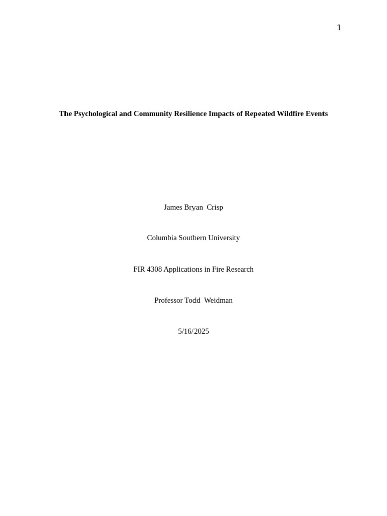 Unit 7 Assignment Final - The Psychological and Community Resilience ...