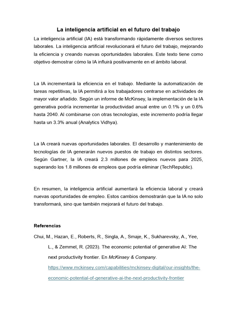 La Inteligencia Artificial en El Futuro Del Trabajo Corregido | PDF