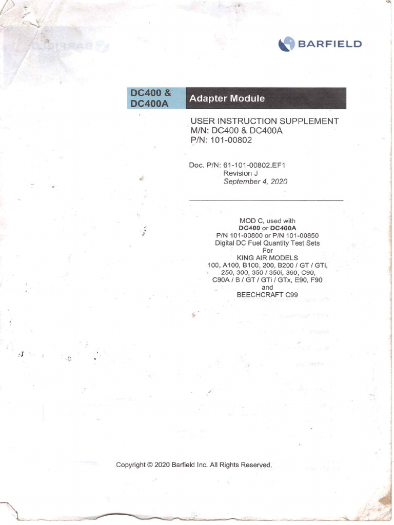 Barfield Dc400 e Dc400a Adapter Module PN 101-00802 | PDF